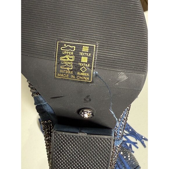 NWT Azalea Wang Rhinestone Fringe Denim Western Boots Blue Cowgirl Glam - Picture 9 of 11